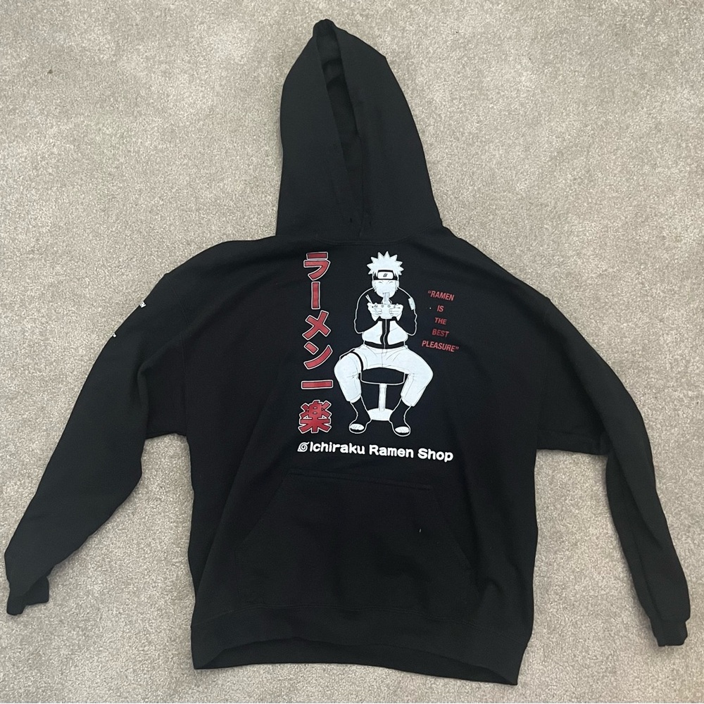 Black Hoodie with Anime Ramen Graphic